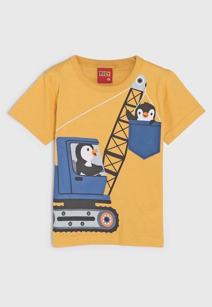 Camiseta Kyly Infantil Pinguins Amarela - Marca Kyly