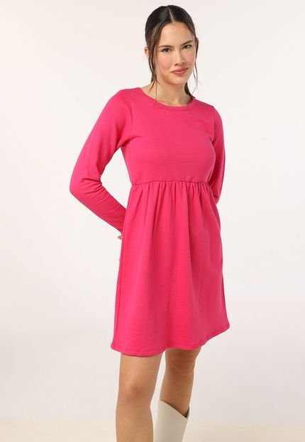 Vestido de Moletom FiveBlu Curto Liso Pink - Marca FiveBlu