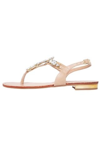 Rasteira DAFITI SHOES Com Pedras Nude - Compre Agora