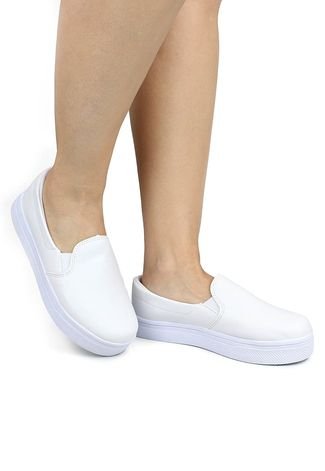 Sapatos Femininos Slip on Tenis Calce Facil Confortavel Branco
