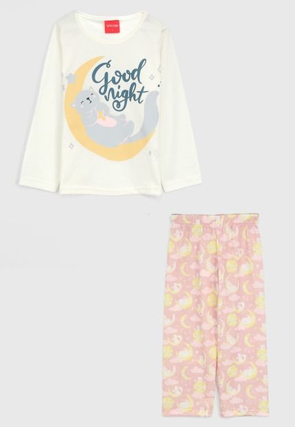Pijama Tricae Infantil Gatinho Off-White/Rosa - Marca Tricae