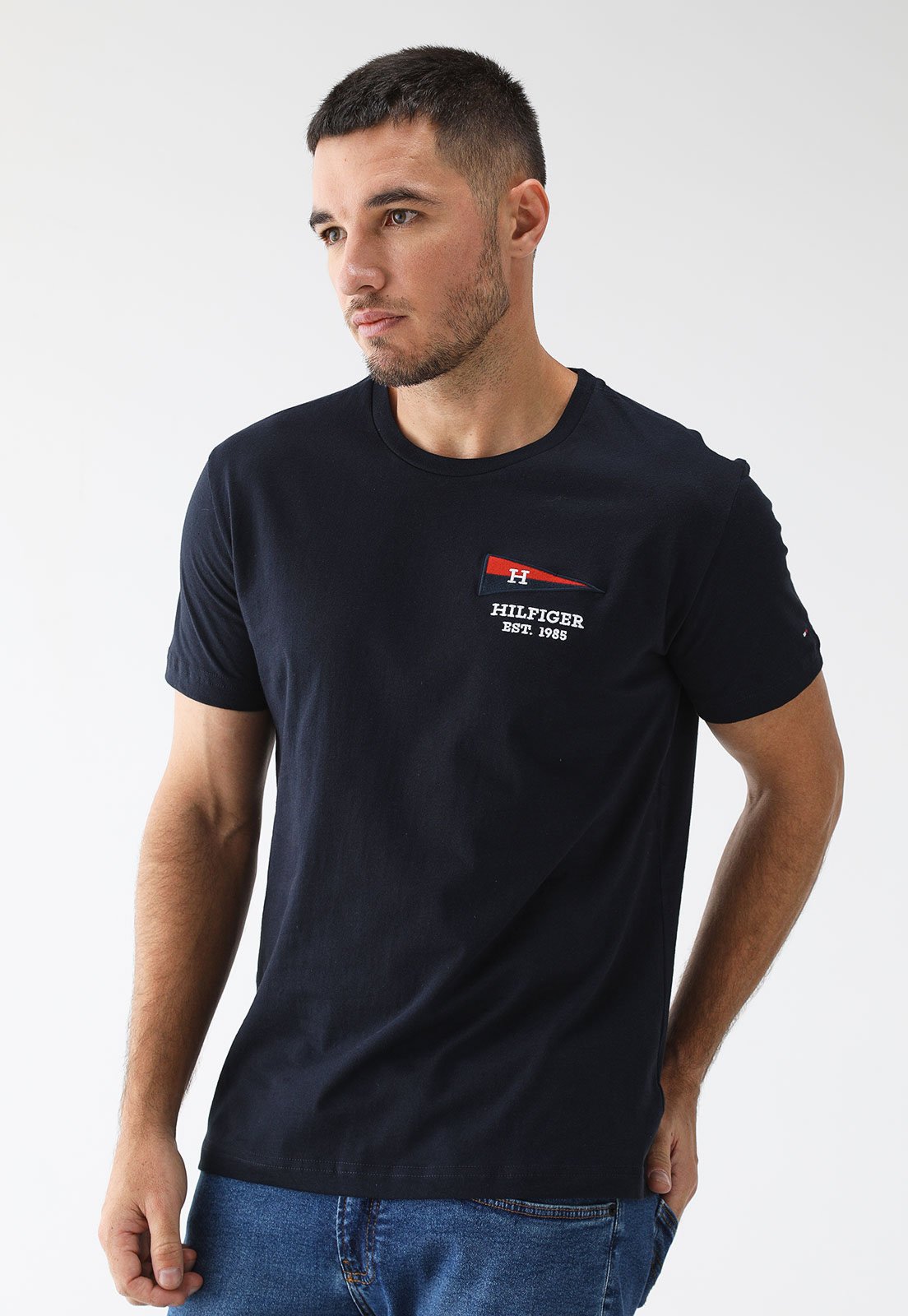 Camiseta Tommy Hilfiger Reta Logo Azul Marinho - Marca Tommy Hilfiger