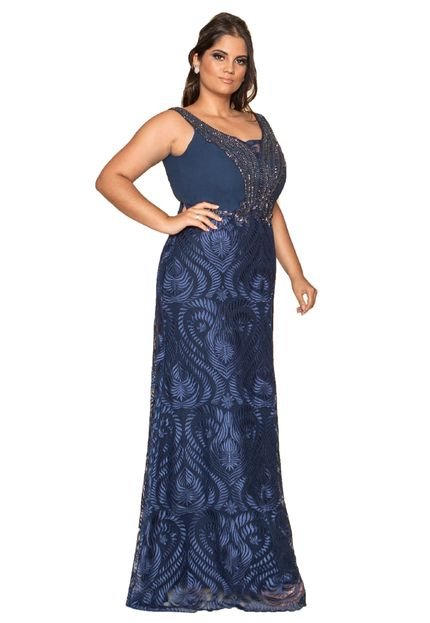 Vestido Almaria Plus Size Pianeta Festa Tule Marinho - Marca Almaria Plus Size