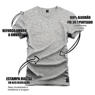 Camiseta Plus Size Algodão Premium Confortável Estrela Brasão  - Cinza