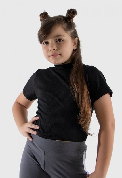 Cropped Tshirt Infantil Diluxo com Gola Alta Ribana Preto - Marca Diluxo