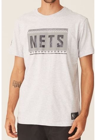 Camiseta NBA Estampada Brooklyn Nets Casual Cinza Mescla