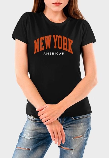 Camiseta Feminina Preta New York Algodão Premium Benellys - Marca Benellys