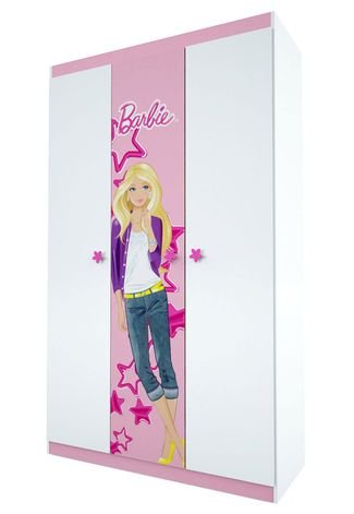 Guarda Roupa Infantil 3 Portas Barbie Happy Pura Magia Branco/Rosa