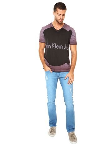 Camiseta Calvin Klein Estampa Recorte Costas Roxo