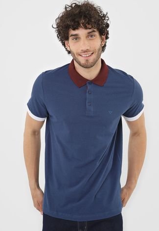 Camisa Polo Colombo Reta Logo Azul