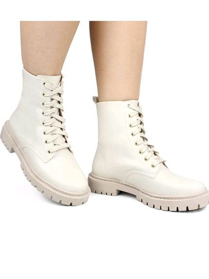 Coturno Feminino Tratorado Micro Mari Lima Sapatos Cano Curto Off White - Marca Mari Lima