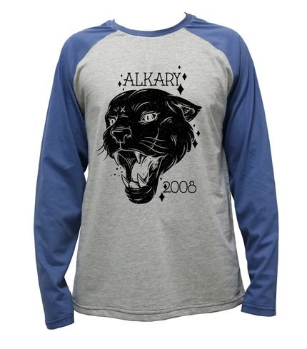 Camiseta Alkary Raglan Manga Longa Pantera Mescla e Azul. - Marca Alkary