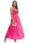 Vestido Midi Jaqueline Tricoline Abertura Alcinha rosa - Marca Cia do Vestido