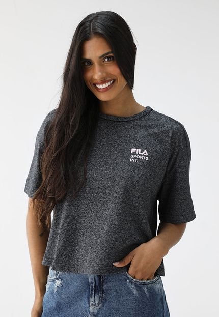 Camiseta Cropped Fila Reta Over Essential Floati Grafite - Marca Fila