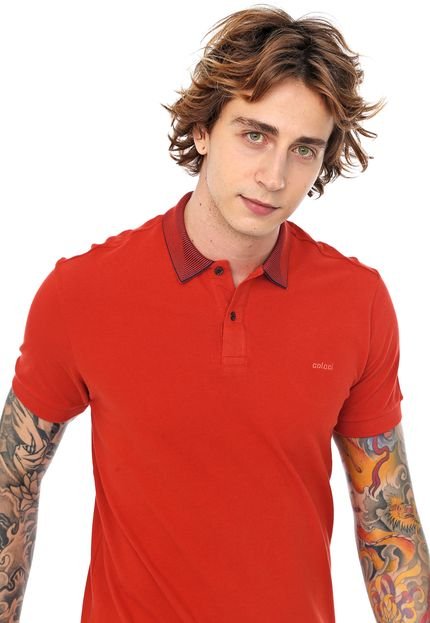 Camisa Polo Colcci Reta Frisos Laranja - Marca Colcci