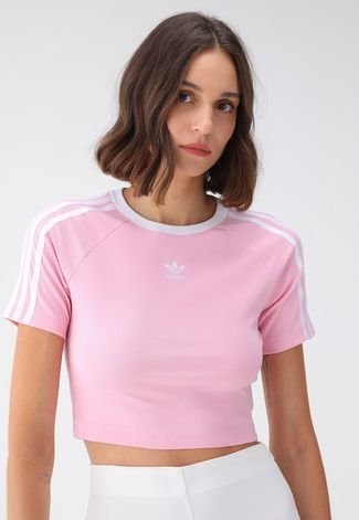 Camiseta Cropped adidas Originals Ajustada Logo Rosa