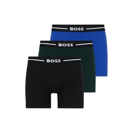 Conjunto De 3 Cuecas Boxer De Algodão Elástico Com Logotipos - Marca BOSS