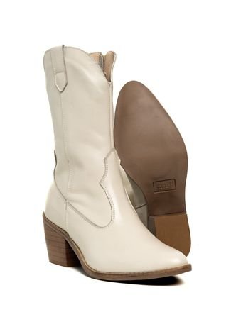 Bota Texana Western Bico Fino Country Couro Off White Kuento Shoes