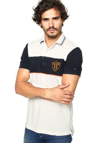 Camisa Polo Manga Curta Tommy Hilfiger Escudo Off-White - Compre Agora