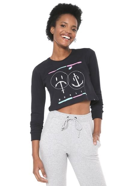 Camiseta Cropped Hurley Laugh Now Shred Later Preta - Marca Hurley