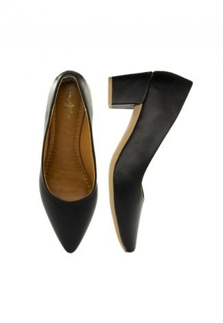 SCARPIN FEMININO SALTO BAIXO GROSSO  BICO FINO CONFORTAVEL PRETO VIA ANGEL 22.01