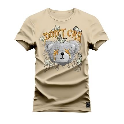 Camiseta Plus Size Estampada Confortável Premium Macia Urso Ponty Cry - Bege - Marca Nexstar