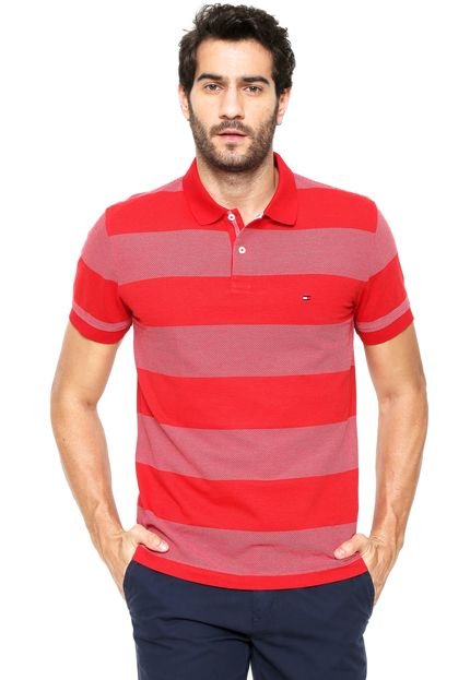 Camisa Polo Tommy Hilfiger Regular Fit Estampada Vermelha - Marca Tommy Hilfiger