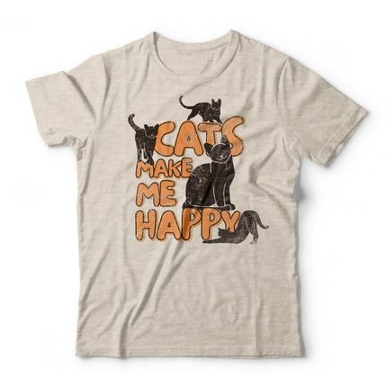 Camiseta Cats Make Me Happy - Mescla Banana - Marca Studio Geek 