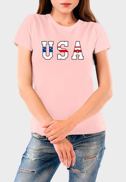Camiseta Feminina Rosa USA Algodão Premium Benellys - Marca Benellys
