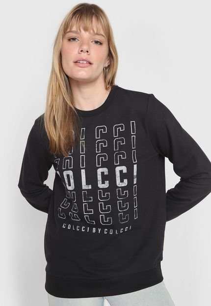Blusa de Moletom Flanelada Fechada Colcci Logo Preto - Marca Colcci