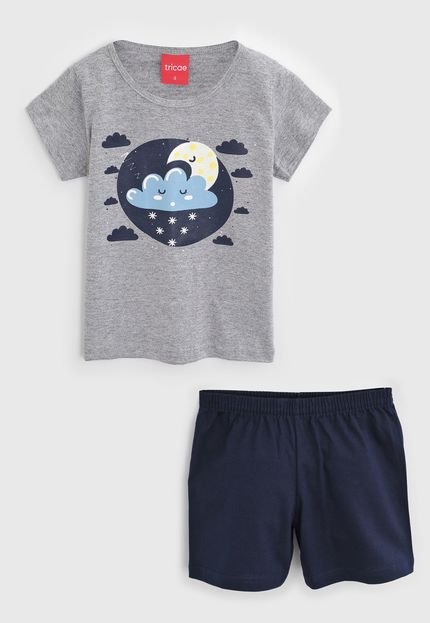 Pijama Tricae Curto Infantil Nuvem Cinza/Azul-Marinho - Marca Tricae