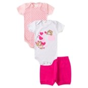 Kit Body Curto Bebê Feminino Rosa Poá - Marca Tiktak Kids