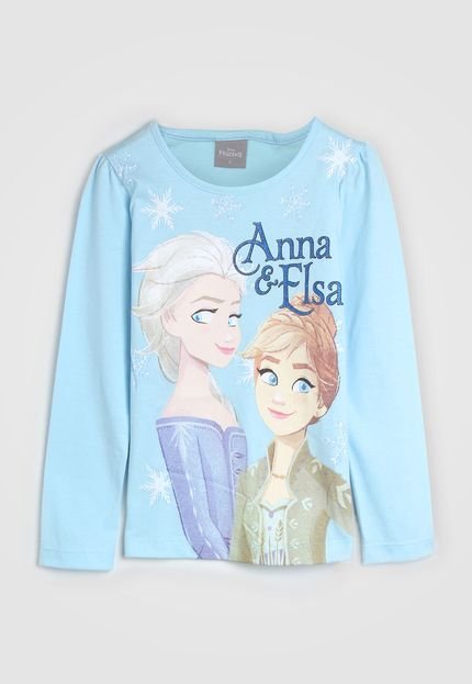 Blusa Frozen Infantil Anna e Elsa Azul - Marca Frozen