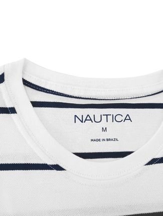 Camiseta Nautica Masculina Piquet Navy Stripes Patch Branca