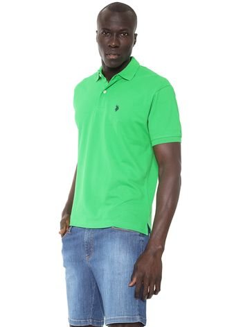 Camisa Polo U.S. Polo Reta Logo Verde