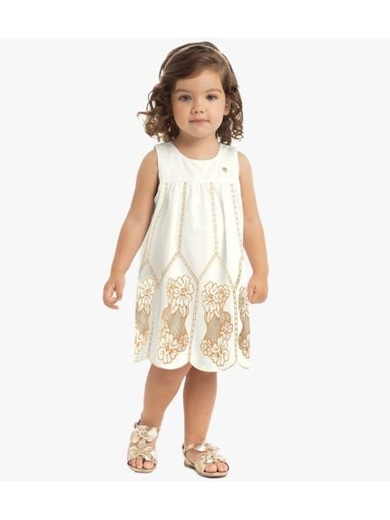 Vestido Infantil Milon Tricoline Acetinada Off White - Marca Milon