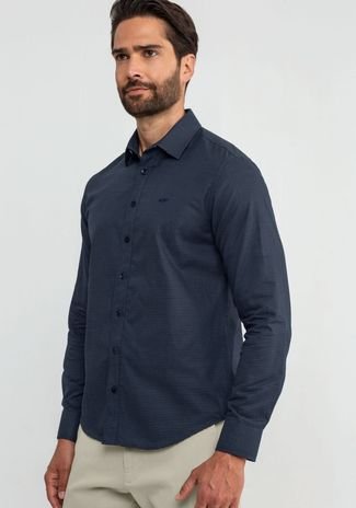 Camisa Masculina Slim Fit em tricoline texturizado