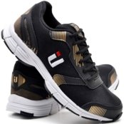 Tênis Casual Masculino Esportivo Academia Treino Caminhada Super Confortável Resistente Preto e Dourado - Marca OUSY SHOES