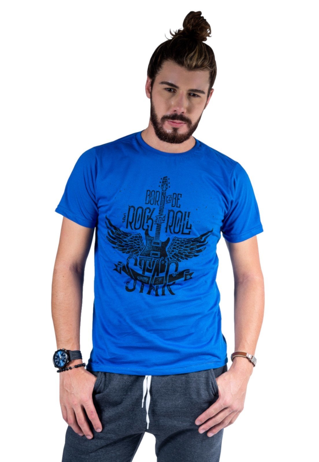 Camiseta Mister Fish Estampado Rock and Roll Azul Royal - Marca Mister Fish