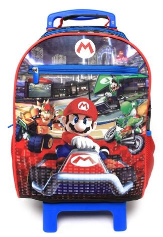 Mochila de Rodinhas DMW Nintendo Mario Kart G Preta/Vermelha/Azul