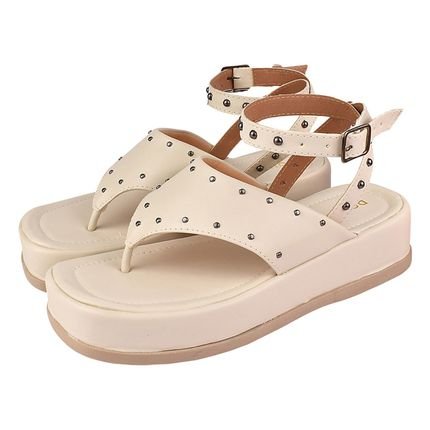 Sandália Chinelo Plataforma Feminina CM Calçados Santorine Confort Off White Hotfix - Marca Monte Shoes
