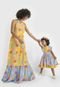 Vestido Lança Perfume Infantil Estampado Com Babados Azul/Amarelo - Marca Lança Perfume