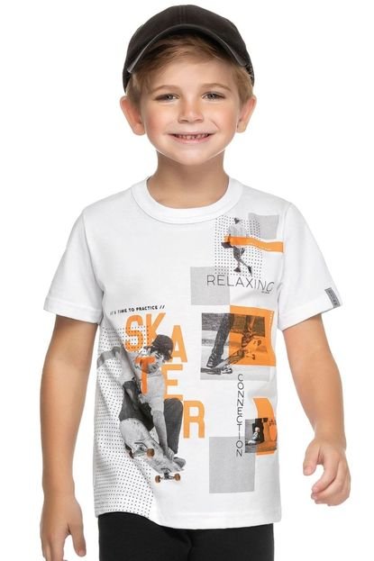 Camiseta Infantil Menino Estampada Skater Elian Branco - Marca Elian