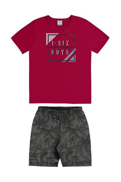 Conjunto Infantil Alakazoo Bermuda e Camiseta T-Rex Boys  Vermelho - Marca Alakazoo