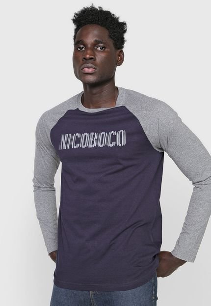 Camiseta Nicoboco Raglan  Azul-Marinho/Cinza - Marca Nicoboco