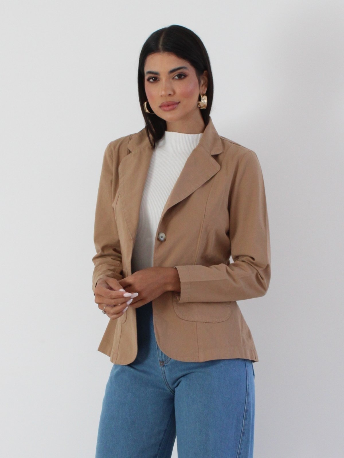 Blazer Novah Store Slim Sarja Caramelo - Marca Novah Store