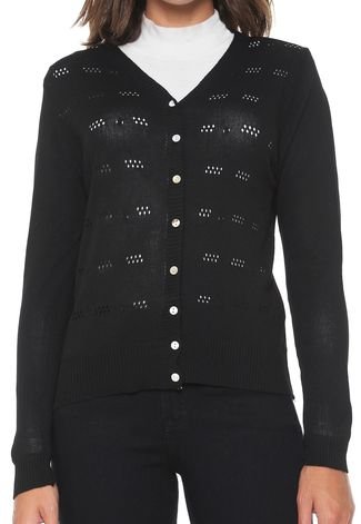 Cardigan For Why Tricot Textura Preto