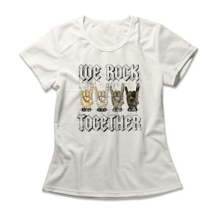 Camiseta Feminina We Rock Together - Off White - Marca Studio Geek 