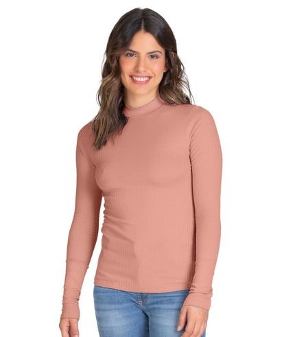 Blusa Manga Longa Feminina Canelada Select Rosa - Marca Rovitex