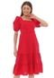 Vestido Linho Bufante Vermelho Algodão Red Premium Tendência Evento - Marca Aura